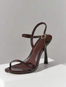 SHUZIA 女士优雅简约细高跟系带凉鞋 - 巧克力棕 - 查看 7