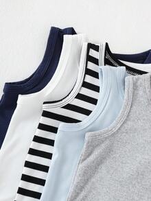 SHEIN Playful Pals 5件套休闲白色针织无袖背心，适合作为内搭，可用于户外活动、休闲穿着、旅行，适合6个月至3岁男婴。 - 彩色 - 查看 6