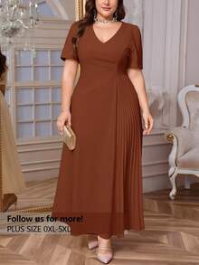 Firerie Plus Size Women's Comfortable Casual Elegant Ruched Loose Stretch Date Party Short Sleeve Dress, Spring/Summer Flowy Dress,Formal Dresses For Women - Burnt Orange - View 1