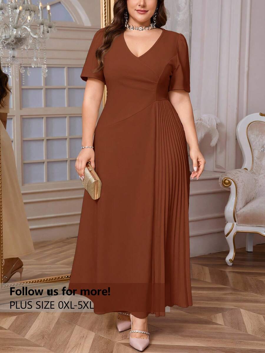 Firerie Plus Size Women's Comfortable Casual Elegant Ruched Loose Stretch Date Party Short Sleeve Dress, Spring/Summer Flowy Dress,Formal Dresses For Women - Burnt Orange - View 1