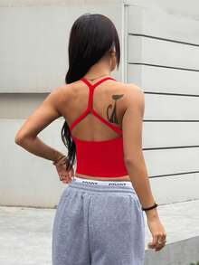 Dewbera 女士无缝瑜伽运动文胸无钢圈健身短款运动背心跑步内衣 - 紅色 - 查看 6