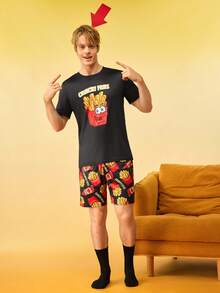 Notgurli Men's Funny French Fry Print Short Sleeve Shorts Pajama Set - Multicolor - View 1