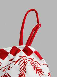 Swim Oasis 女士蓝白热带棕榈树印花连体泳衣，优雅休闲沙滩度假罩衫 - 紅色 - 查看 5