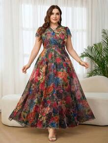 Reflora Đầm hoa thanh lịch dành cho nữ cỡ lớn, đầm dự tiệc cưới mùa hè. - Nhiều màu - Xem 12