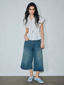 Zapatos de tipo Mary Jane versátiles con cierre de gancho y bucle en color rojo vintage, nuevos zapatos planos de punta redonda casuales para primavera 2025 [Corren pequeños, por favor pida de acuerdo a la tabla de tallas], Bailarinas - Azul - Ver 8