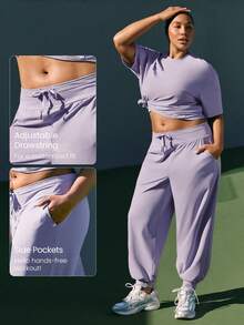 GLOWMODE Celana Jogger Ukuran Besar, Kilau Sepanjang Hari, Sejuk, Cepat Kering, Perlindungan Matahari, Tali Serut Pinggang yang Dapat Diatur, Saku Samping, Potongan Longgar, Cocok untuk Lari, Olahraga, dan Gym. - Lilac Dream - View 4