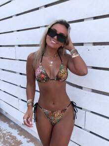 Swim Vcay Bộ bikini hai mảnh họa tiết da báo ngẫu nhiên dành cho nữ, kiểu dáng dây mảnh, buộc dây bên hông, thích hợp cho mùa Xuân/Hè 2026. - Nhiều màu - Xem 1