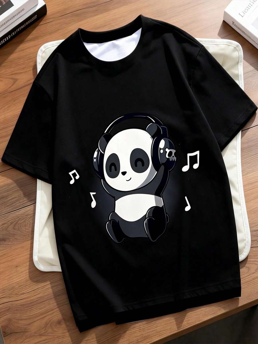 Manfinity Homme Áo thun nam thời trang mùa hè, họa tiết hình vịt in trên cơ bụng, thích hợp mặc thường ngày. - màu đen - Xem 1