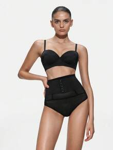 SHAPORA 1件黑色塑身裤，收腰透视设计 - 黑色 - 查看 3