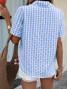 Selianne Áo sơ mi nữ tay ngắn phong cách nghỉ dưỡng thời trang - Màu xanh nhạt - Xem 2