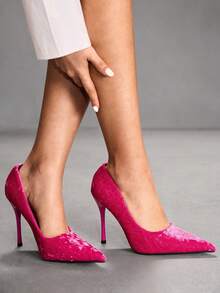 CUCCOO SZL Giày cao gót mũi nhọn cổ điển dành cho nữ, thích hợp cho đi làm, hẹn hò, dự tiệc, đám cưới và các dịp khác trong dịp Giáng sinh. - Màu đỏ nhung - Xem 5