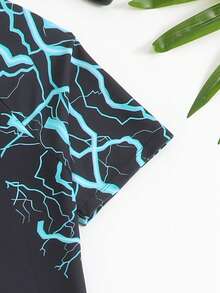 2pcs/Set Teenage Boys' Lightning Print Elastic Quick-Dry Comfortable Knit Fabric Short Sleeve Top + Woven Fabric Beach Shorts, Suitable For Teenagers (Boys) Swimwear, Beach, Pool, Seaside, Surfing, Vacation, Summer, Travel Junior Surf Swimwear Boys Swim Trunk Rash Guard Teen Boy Beach Wear Short Sleeve Swimsuit With Shorts Boys Athletic Set Boy Swim Sets Boys Rash Guard Set Boys Graphic 2 Piece Shorts Set Lightning Print Swimwear Boy Short Set - Black - View 7