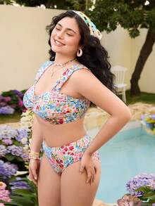 SHEIN Bộ bikini cỡ lớn in họa tiết hoa, thích hợp cho kỳ nghỉ và đi biển. - Nhiều màu - Xem 4