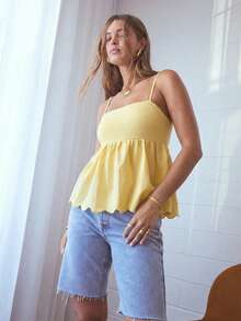 SHEIN Aralina-E Plaid Tie Back Flowy Vacation Summer Babydoll Peplum Cami Top - Yellow - View 6