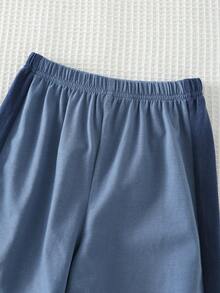 Cozy Pixies 2 pièces/set Top à manches courtes col rond tricoté et short taille élastique pour jeune garçon, en couleurs contrastées - Bleu azur - Voir 6
