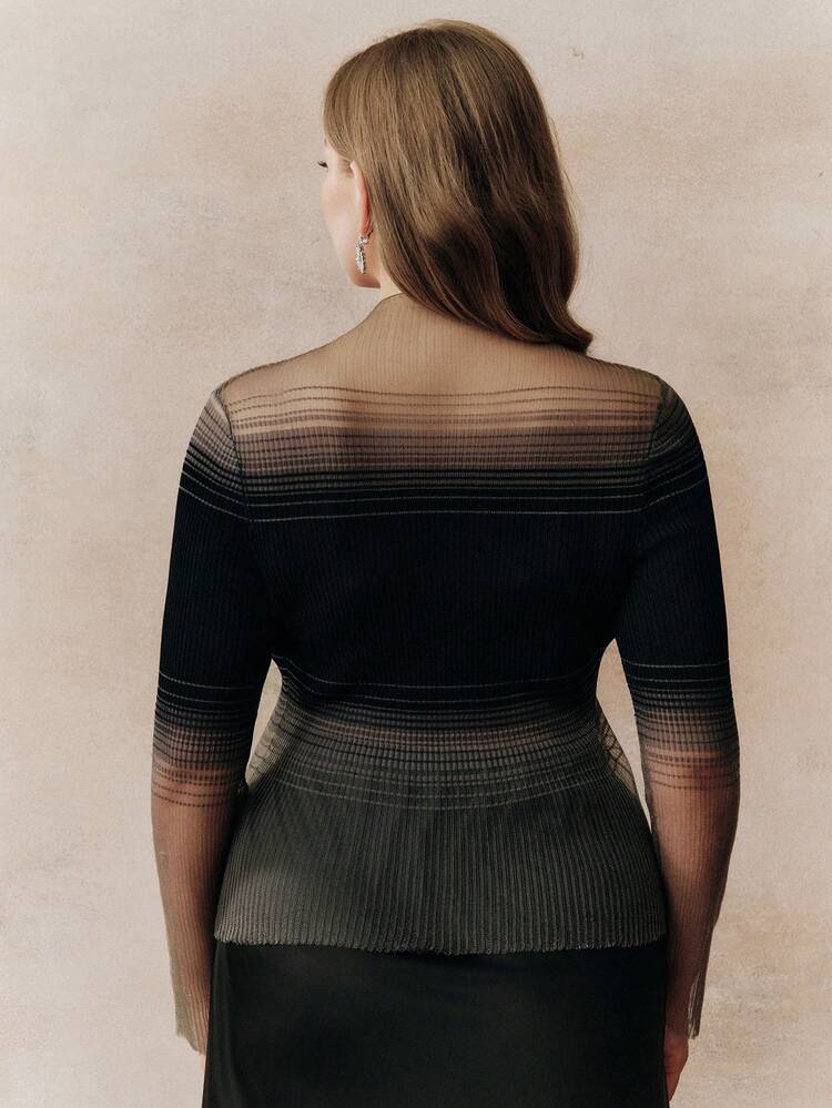 Femmes grande taille T-shirt à col roulé à manches longues avec couleurs contrastées, top moulant à manches courtes