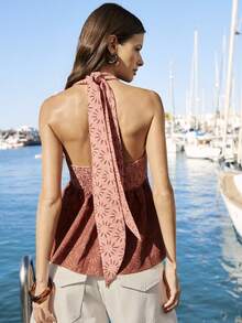 Nöista 这款印花双色粉色吊带上衣，正面饰有打结细节。适合春季、夏季、波西米亚风、节日等场合。 - 彩色 - 查看 2