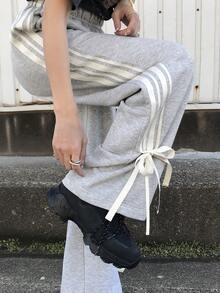 FRIFUL Women's Casual Contrast Striped Drawstring Pants School - Grey - View 6