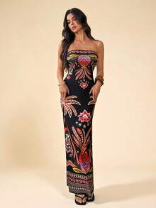 SHEIN Tall 女士夏季棕榈树印花修身吊带连衣裙，适合度假、返校、休闲、办公、约会、婚礼、与朋友下午茶、邮轮度假等场合。热带印花连衣裙，女士长款连衣裙，无肩带长款连衣裙，女士长款度假连衣裙，性感长款连衣裙，波西米亚风长款连衣裙。 - 黑色 - 查看 13