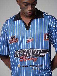 STYNVO Men's Casual Striped Polo Shirt With Turndown Collar - Blue - View 6