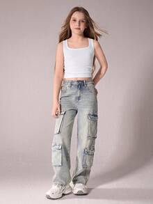 SHEIN 女童休闲吊带背心，夏季上衣，柔软舒适，时尚百搭，适合度假、旅行、校园和日常穿着 - 白色 - 查看 5