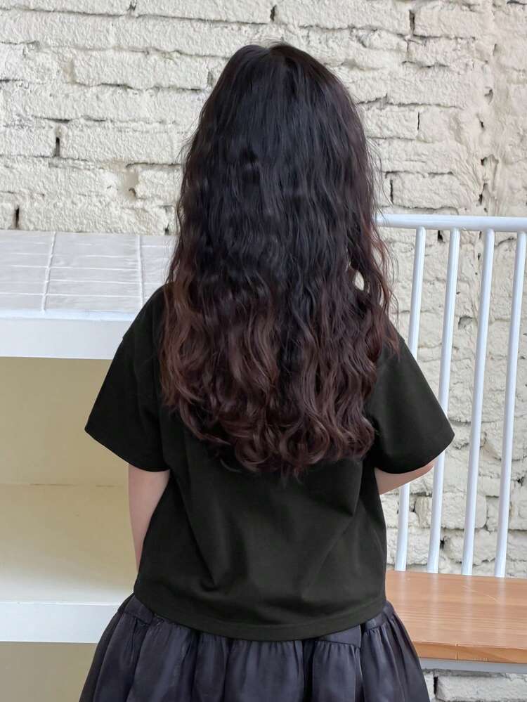 Young Girl Summer Casual Solid Color Lace Trim T-Shirt