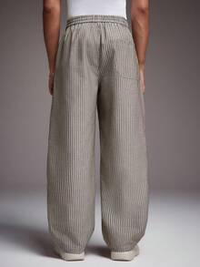 STYNVO Men's Casual Vacation & Commute Striped Print Drawstring Waist Loose Wide Leg Pants - Black - View 2