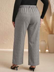 Chikora Plus Size Casual Commuter Plaid High-Waist Suit Pants - Black and White - View 6