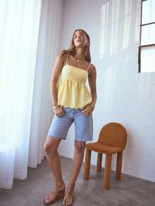 SHEIN Aralina-E Plaid Tie Back Flowy Vacation Summer Babydoll Peplum Cami Top - Yellow - View 5