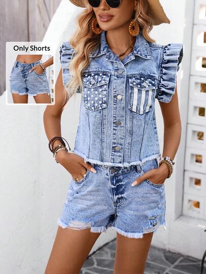 Breezaya 女士简约日常雪花牛仔短裤