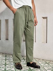 Mercer Haus Men's Breathable Thin Linen Loose Casual Sports Pants, Suitable For Beach, Spring/Summer , Suitable For Summer Tropical Holiday Vacation In Hawaii. - Army Green - View 6