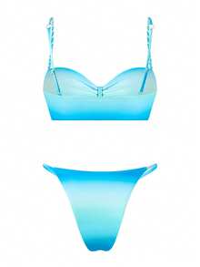 Swim Oasis 2026春夏新款可调节编织肩带蓝色渐变侧边编织设计三件套女士时尚比基尼泳装套装 - 藍色 - 查看 4