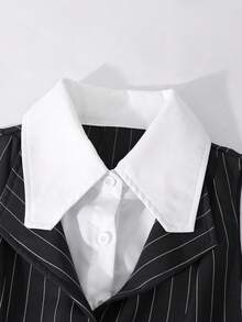 Conjunto de top y pantalones de traje con cuello de contraste, elegante y urbano para adolescentes y estudiantes universitarias - Gris - Ver 3