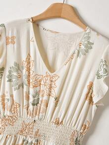 Rusticease Women's Casual V-Neck Vacation Dress With All-Over Print, Flared Sleeves, Ruched Waist, Ruffle Hem, Summer - Multicolor - View 3