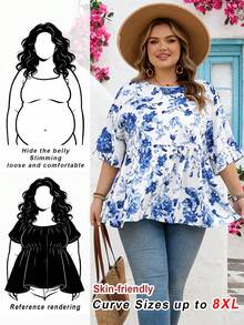 SHEIN CURVE+ Curve 尺码 US22 音乐节、海滨度假、波西米亚风女士春夏时尚休闲宽松舒适日常百搭修身质感面料黄色短袖衬衫，简约风格，可爱曲线上衣，外出上衣，女士衬衫，欧洲夏季，荷叶边上衣，女士早午餐，女士秋季服装，冬季，CURVE PLUS - 藍白色 - 查看 10