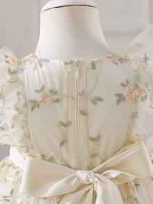 SHEIN Glamorique Kids 刺绣公主裙，短袖收腰正式连衣裙，适合幼儿，四季皆宜 - 藍色 - 查看 6