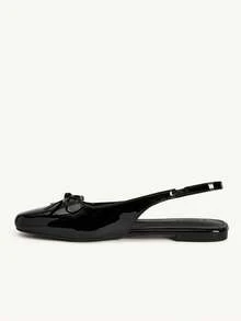 CUCCOO CHICEST 女士休闲软底蝴蝶结方头鞋，适合春秋季穿着 - 黑色 - 查看 4