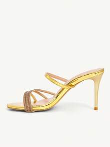 CUCCOO CHICEST Women's Rhinestone Embellished Elegant High Heel Slide Sandals - Gold - View 9