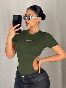 SHEIN ICON Y2K风格女士黑色高弹镂空无缝针织连体衣，运动连体衣 - 綠色 - 查看 4