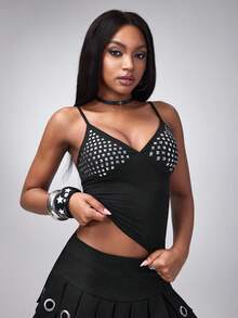 Y2Kool 女士印花露背性感吊带衫 - 黑色 - 查看 4