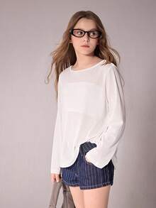 Áo thun dài tay màu trắng dáng casual dành cho nữ, áo mùa hè, thiết kế đa năng phù hợp cho thể thao, hoạt động ngoài trời, trường học và mặc hàng ngày. - trắng - Xem 2