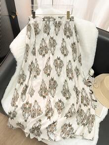 Lacomfia Rok Panjang Maxi Bermotif Paisley Ukuran Plus, Model A-Line, Dekorasi Rhinestone, Gaya Bohemian, Liburan, Warna Beige, Musim Gugur - MultiWarna - View 2