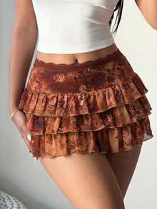 SHEIN SXY BOHO Paisley Vacation Retro Ruffle Hem Midi Skirt - Multicolor - View 5