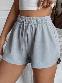 DAZY Quần short ngủ rộng rãi, màu trơn, kiểu dáng thường ngày dành cho nữ, thích hợp cho mùa hè. - Xám - Xem 6