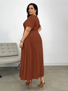 Firerie Plus Size Women's Comfortable Casual Elegant Ruched Loose Stretch Date Party Short Sleeve Dress, Spring/Summer Flowy Dress,Formal Dresses For Women - Burnt Orange - View 10