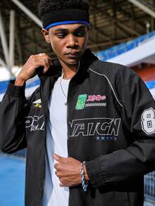 EVRINFINITE Áo khoác nam dài tay in chữ, kiểu dáng thường ngày, áo khoác đua xe đường phố mùa xuân/thu, áo khoác mô tô màu đen, áo khoác bomber dài tay thiết kế cá tính, phiên bản đường phố, quà tặng cho bạn bè, chồng, bạn trai, áo khoác mùa hè, áo khoác thể thao. - màu đen - Xem 9