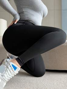 Dazy Plus Solid Color Elastic Skinny Casual Slimming Versatile Black Leggings, All Season - Black - View 6