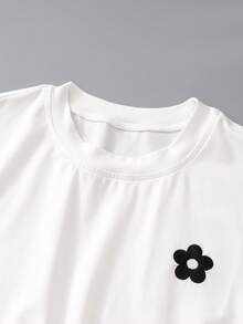 Sparklyn Girls' White T-Shirt + Casual Striped Straight Pants Comfortable 2-Piece Set - Black - View 5