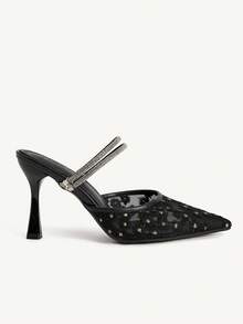 CUCCOO CHICEST Thin Heel Mesh High Heels Closed Toe Sexy One-Strap Sandals - Black - View 3