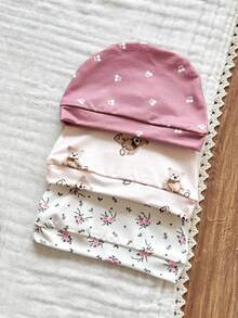 Vintaside Kids 3pcs/Set Newborn Baby Girl Ditsy Floral Romper, Pants And Hat, Countryside Style Fashion Cute Elegant Comfortable Soft Fabric Outfit - Pink - View 7